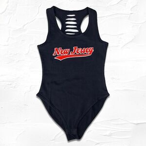 Womens New Jersey Hockey Bodysuit, Handmade Bodysuit, NJ Fan Apparel, New Jersey